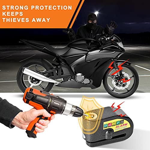 Mathtoxyz Motorcycle Alarm Disc Brake Lock, Motorcycle Locks Anti-Theft Security Wheel Disc Lock Waterproof 110dB Alarm Sound with 5ft Reminder Cable Keys and Carry Pouch for Motorbike Bike Scooter - Image 2