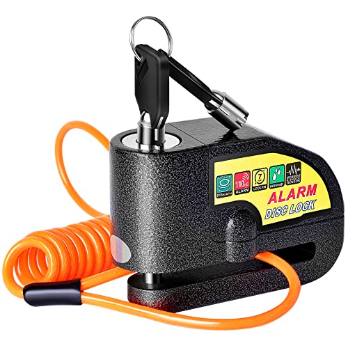 Mathtoxyz Motorcycle Alarm Disc Brake Lock, Motorcycle Locks Anti-Theft Security Wheel Disc Lock Waterproof 110dB Alarm Sound with 5ft Reminder Cable Keys and Carry Pouch for Motorbike Bike Scooter - Image 1