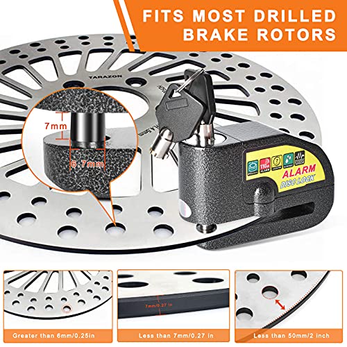 Mathtoxyz Motorcycle Alarm Disc Brake Lock, Motorcycle Locks Anti-Theft Security Wheel Disc Lock Waterproof 110dB Alarm Sound with 5ft Reminder Cable Keys and Carry Pouch for Motorbike Bike Scooter - Image 3