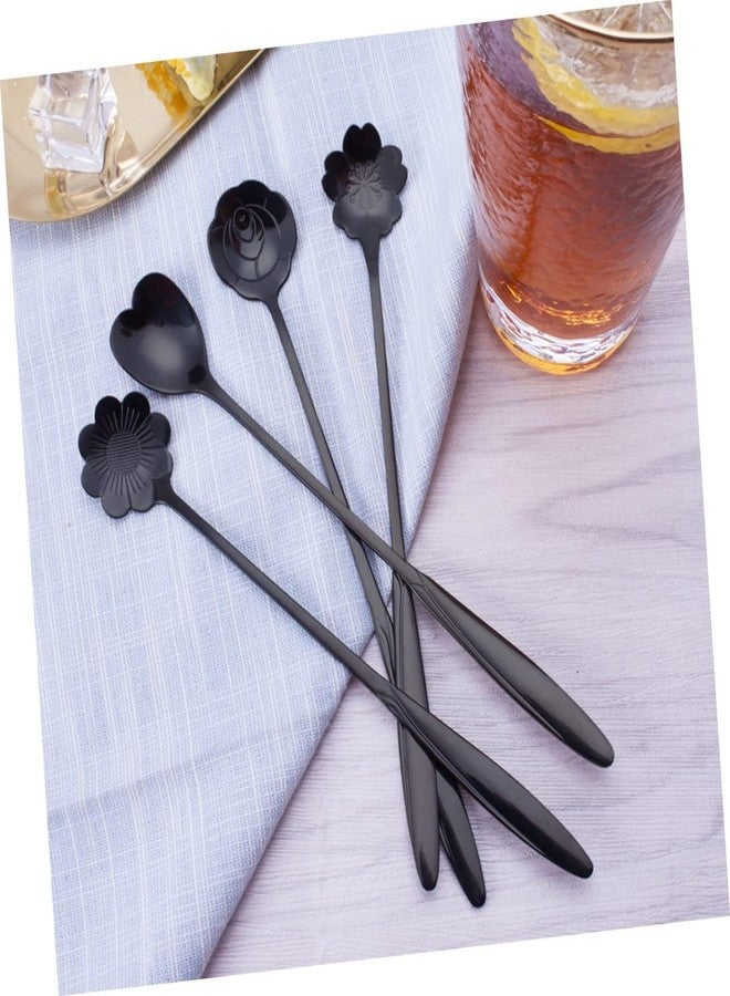 Abhaymart Spoon Set/Coffee Spoon/Dessert Spoons/Cutlery Kitchen Tableware/Flower Teaspoons/Spoon Set for Kitchen/Stainless Steel Gold Different Shape Coffee Spoons, (Set of 4 Pcs) (Black) - Image 2