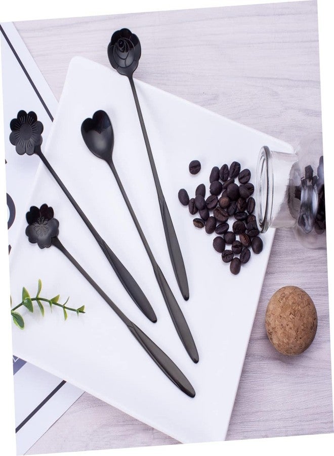 Abhaymart Spoon Set/Coffee Spoon/Dessert Spoons/Cutlery Kitchen Tableware/Flower Teaspoons/Spoon Set for Kitchen/Stainless Steel Gold Different Shape Coffee Spoons, (Set of 4 Pcs) (Black) - Image 3