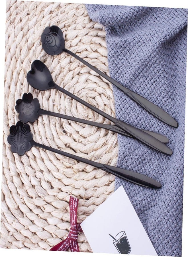Abhaymart Spoon Set/Coffee Spoon/Dessert Spoons/Cutlery Kitchen Tableware/Flower Teaspoons/Spoon Set for Kitchen/Stainless Steel Gold Different Shape Coffee Spoons, (Set of 4 Pcs) (Black) - Image 4