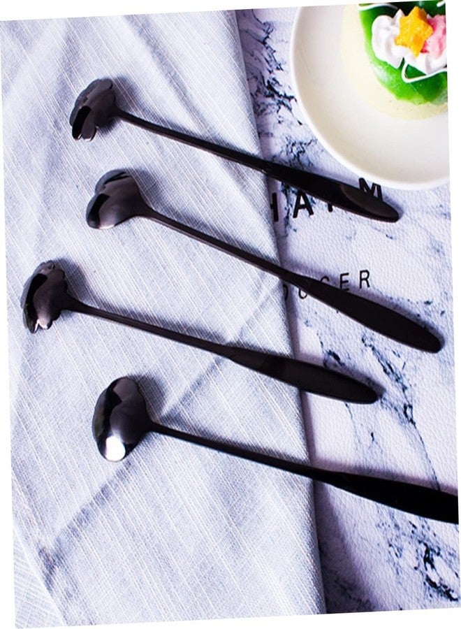 Abhaymart Spoon Set/Coffee Spoon/Dessert Spoons/Cutlery Kitchen Tableware/Flower Teaspoons/Spoon Set for Kitchen/Stainless Steel Gold Different Shape Coffee Spoons, (Set of 4 Pcs) (Black) - Image 5