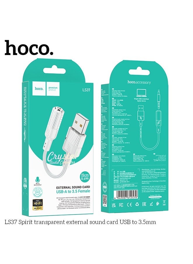 hoco. LS37 Spirit Transparent USB to 3.5 mm External Sound Card – Hi‑Fi DAC Converter, Supports Mic & Headphones, Compact 15 cm, Plug‑and‑Play USB‑A/USB‑C Audio Adapter (Silver)  - Image 5