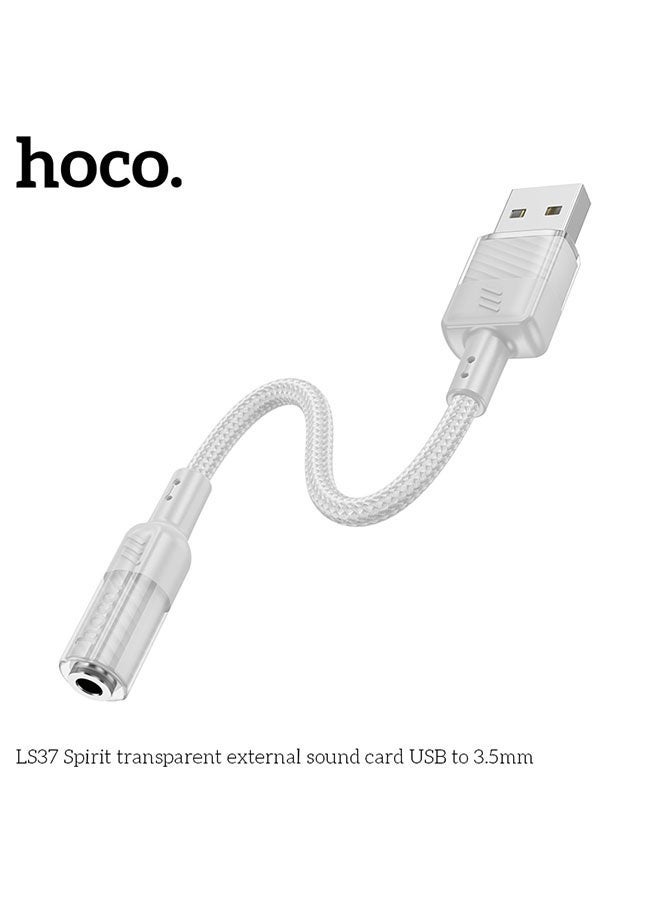 hoco. LS37 Spirit Transparent USB to 3.5 mm External Sound Card – Hi‑Fi DAC Converter, Supports Mic & Headphones, Compact 15 cm, Plug‑and‑Play USB‑A/USB‑C Audio Adapter (Silver)  - Image 3