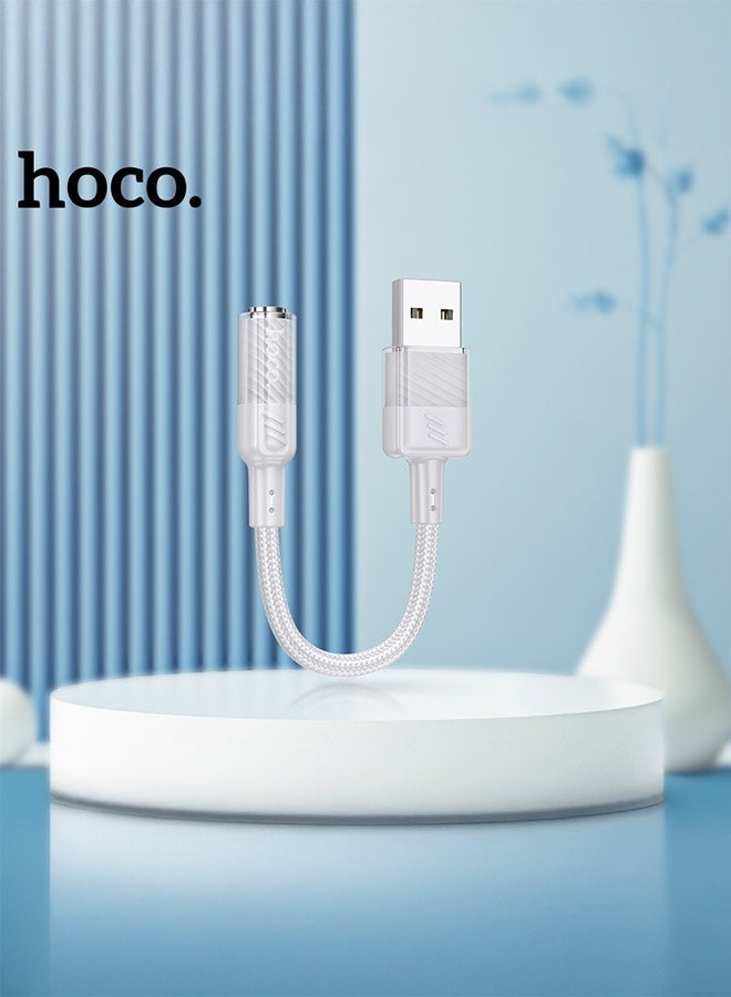 hoco. LS37 Spirit Transparent USB to 3.5 mm External Sound Card – Hi‑Fi DAC Converter, Supports Mic & Headphones, Compact 15 cm, Plug‑and‑Play USB‑A/USB‑C Audio Adapter (Silver)  - Image 4