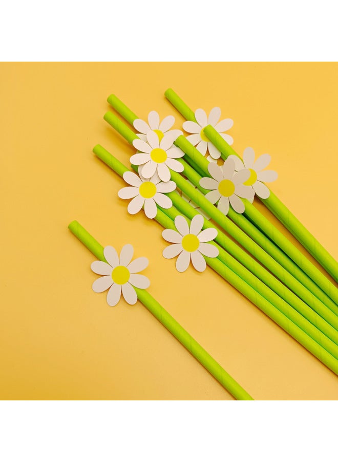 Factory Spot Wholesale Creative Party Straw Decoration Series With Card Small Flower Daisy Paper Straw Creative-Color:Small White Flower + Pure Powder Straw  - Image 4