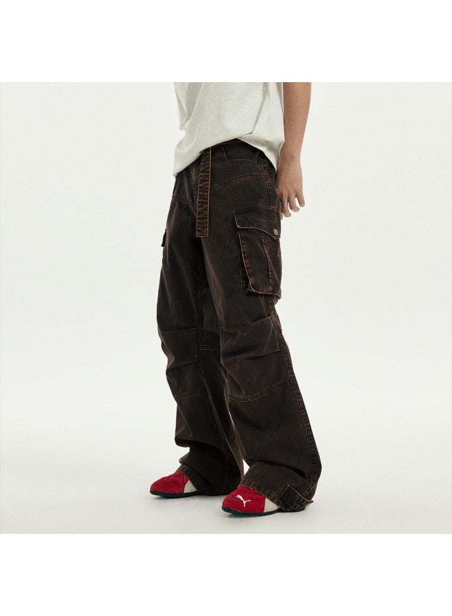 EPTISON distressed Canvas Pleated Western Cowboy Men's 100% Cotton Casual Trousers Pants - Image 5