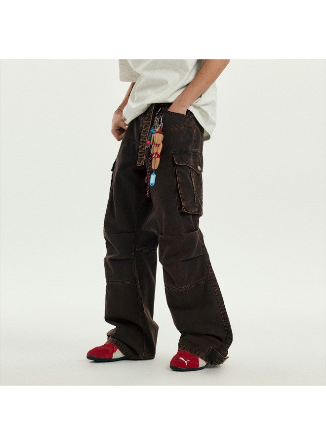 EPTISON distressed Canvas Pleated Western Cowboy Men's 100% Cotton Casual Trousers Pants - Image 3