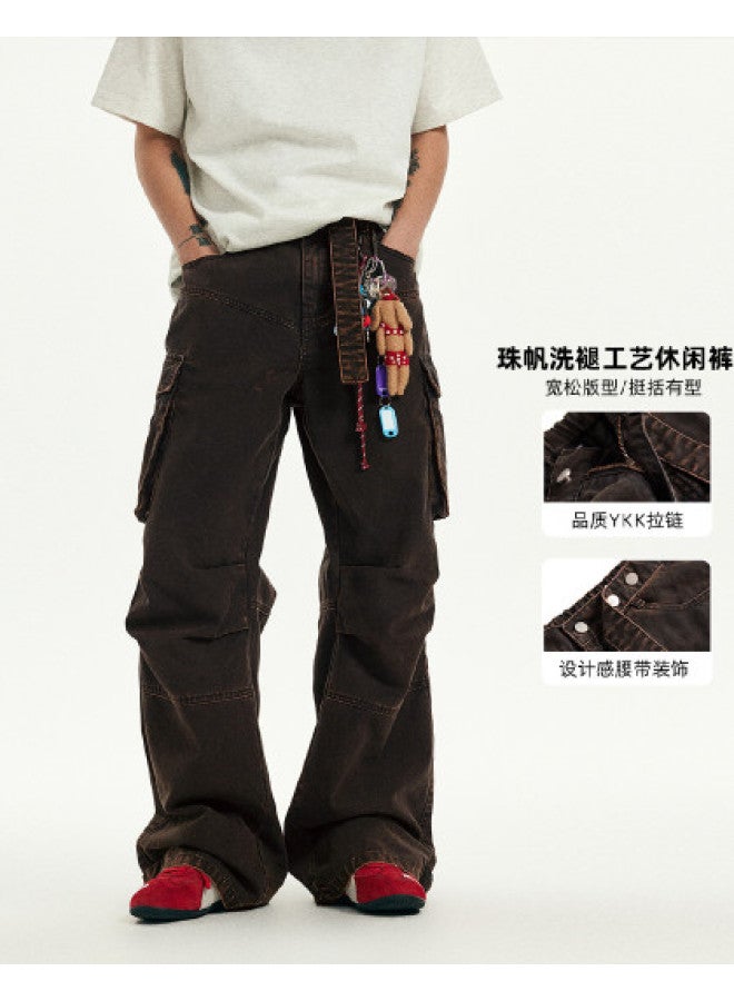 EPTISON distressed Canvas Pleated Western Cowboy Men's 100% Cotton Casual Trousers Pants - Image 1