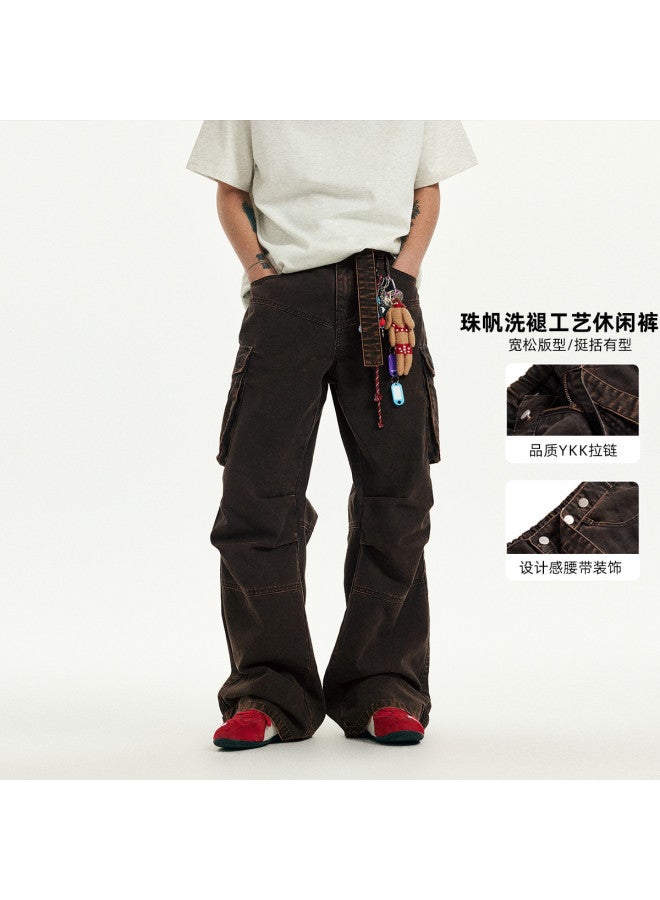 EPTISON distressed Canvas Pleated Western Cowboy Men's 100% Cotton Casual Trousers Pants - Image 2