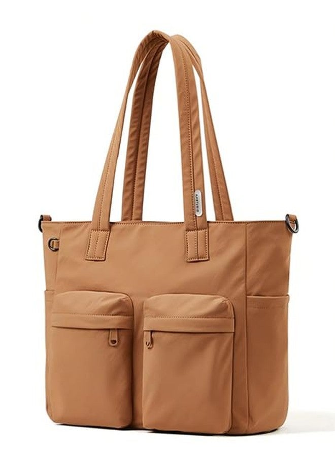 aji tote bag for women work, Water-Resistant Tote Bag with Zipper&Multi Pockets, Lightweight Teacher Tote Bag With Detachable Soft Shoulder Strap for Work/Travel/College/Daily, Warm Brown - Image 1