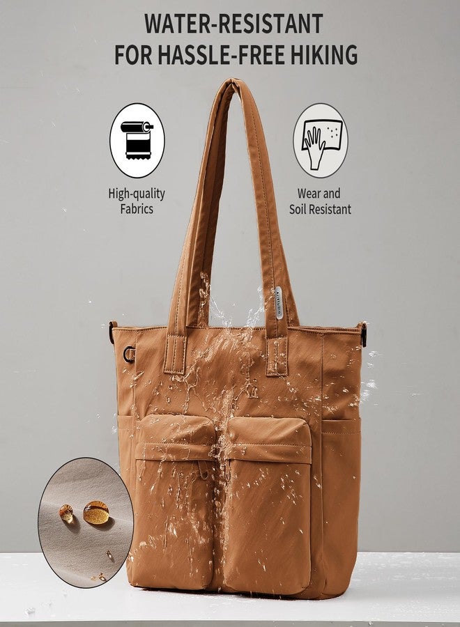 aji tote bag for women work, Water-Resistant Tote Bag with Zipper&Multi Pockets, Lightweight Teacher Tote Bag With Detachable Soft Shoulder Strap for Work/Travel/College/Daily, Warm Brown - Image 5