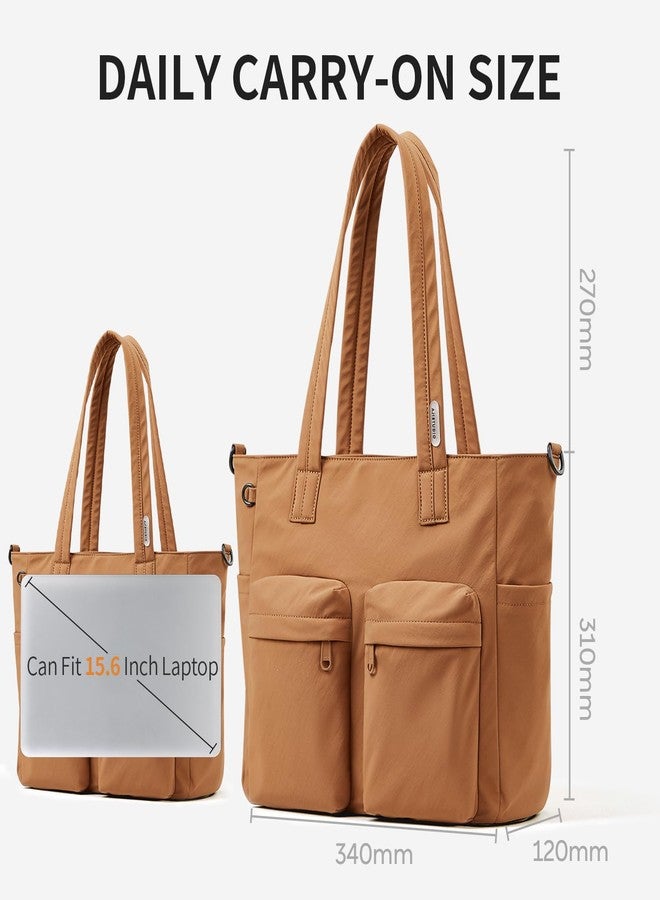 aji tote bag for women work, Water-Resistant Tote Bag with Zipper&Multi Pockets, Lightweight Teacher Tote Bag With Detachable Soft Shoulder Strap for Work/Travel/College/Daily, Warm Brown - Image 4