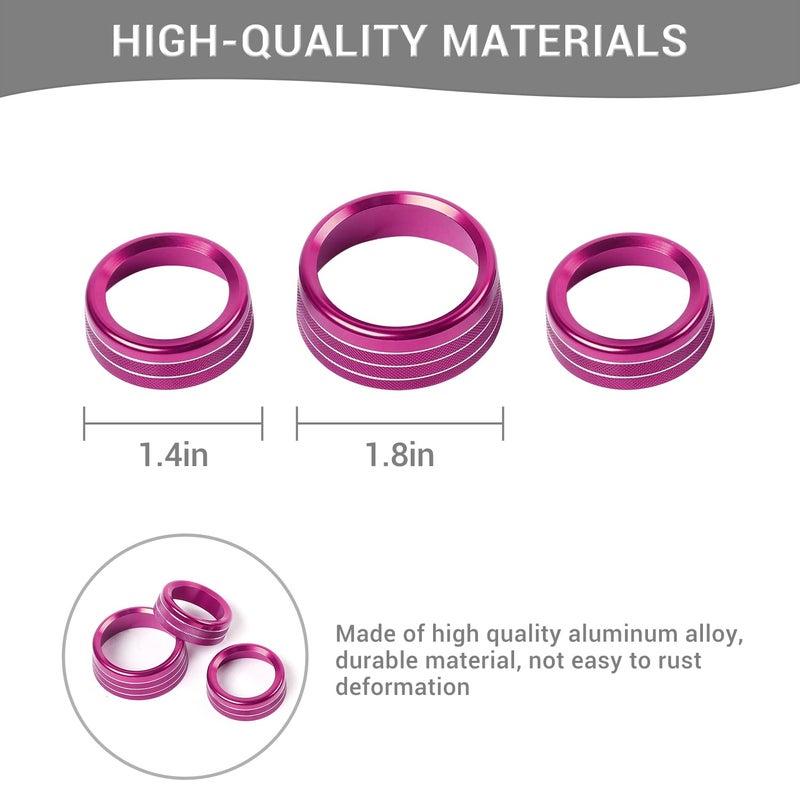 PDKLIN AC Volume Switch Knob Trim Ring Compatible with Dodge Charger 2011+/Challenger 2015+/RAM 2012-2017/Durango 2016-2022/Chrysler 300C 2011+, Aluminum Alloy Interior Accessories 3pcs, Pink - Image 3