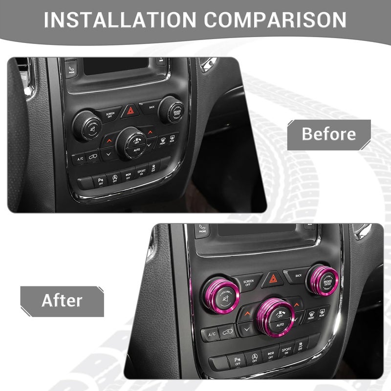 PDKLIN AC Volume Switch Knob Trim Ring Compatible with Dodge Charger 2011+/Challenger 2015+/RAM 2012-2017/Durango 2016-2022/Chrysler 300C 2011+, Aluminum Alloy Interior Accessories 3pcs, Pink - Image 2