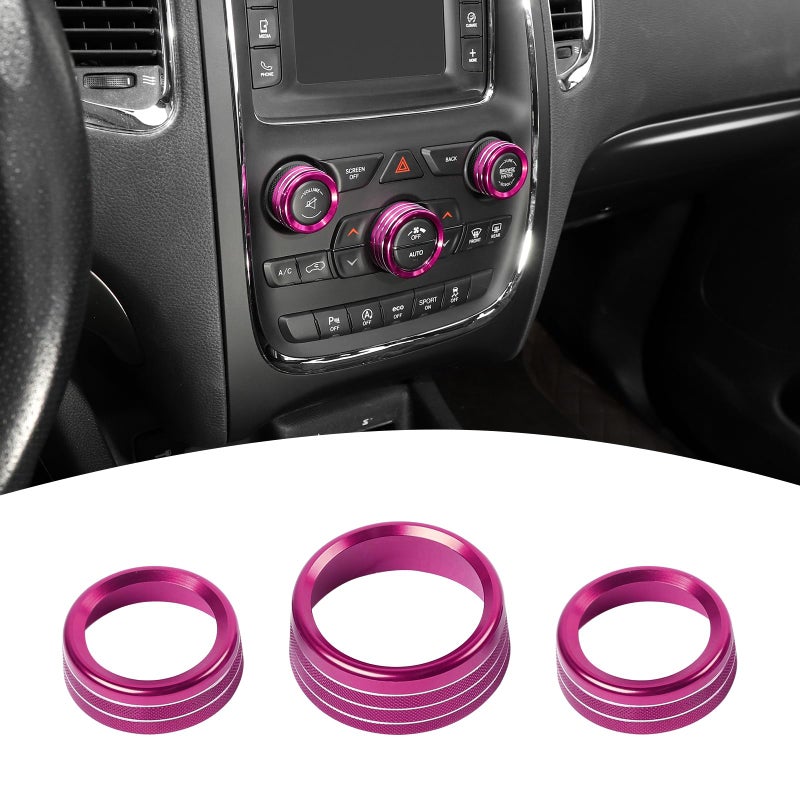 PDKLIN AC Volume Switch Knob Trim Ring Compatible with Dodge Charger 2011+/Challenger 2015+/RAM 2012-2017/Durango 2016-2022/Chrysler 300C 2011+, Aluminum Alloy Interior Accessories 3pcs, Pink - Image 1