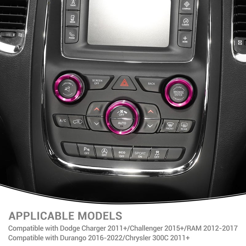 PDKLIN AC Volume Switch Knob Trim Ring Compatible with Dodge Charger 2011+/Challenger 2015+/RAM 2012-2017/Durango 2016-2022/Chrysler 300C 2011+, Aluminum Alloy Interior Accessories 3pcs, Pink - Image 5