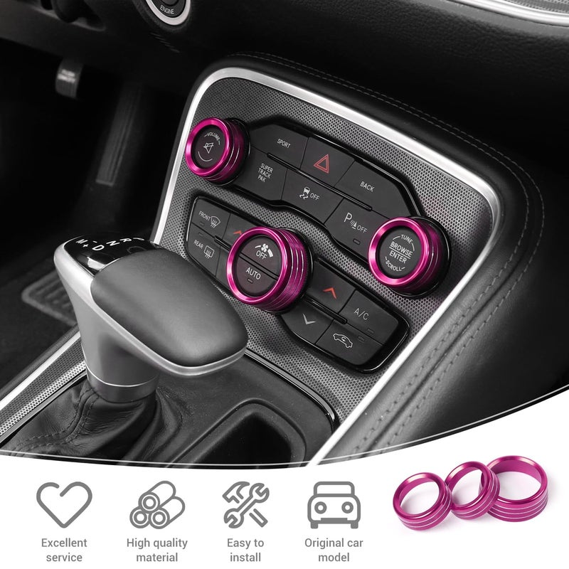 PDKLIN AC Volume Switch Knob Trim Ring Compatible with Dodge Charger 2011+/Challenger 2015+/RAM 2012-2017/Durango 2016-2022/Chrysler 300C 2011+, Aluminum Alloy Interior Accessories 3pcs, Pink - Image 4