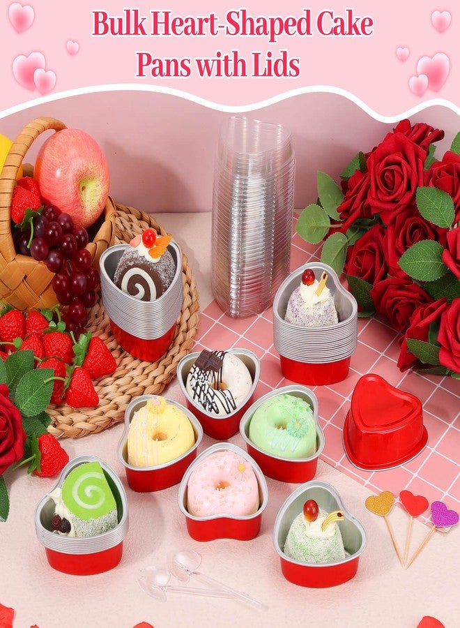 Tetutor 60 Packs Heart Shaped Cake Pans, Valentine Aluminum Foil Mini Heart Cake Pans with Lids,3.4 Ounces Disposable Small Heart Cupcake Cup Pan Baking Pan for Valentine Mother's Day Wedding Party - Image 5