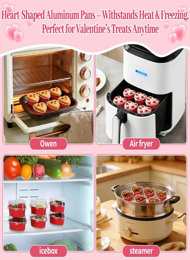 Tetutor 60 Packs Heart Shaped Cake Pans, Valentine Aluminum Foil Mini Heart Cake Pans with Lids,3.4 Ounces Disposable Small Heart Cupcake Cup Pan Baking Pan for Valentine Mother's Day Wedding Party - Image 4