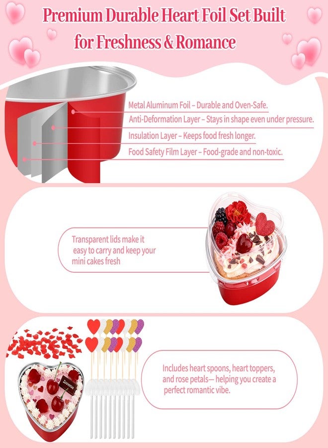 Tetutor 60 Packs Heart Shaped Cake Pans, Valentine Aluminum Foil Mini Heart Cake Pans with Lids,3.4 Ounces Disposable Small Heart Cupcake Cup Pan Baking Pan for Valentine Mother's Day Wedding Party - Image 3