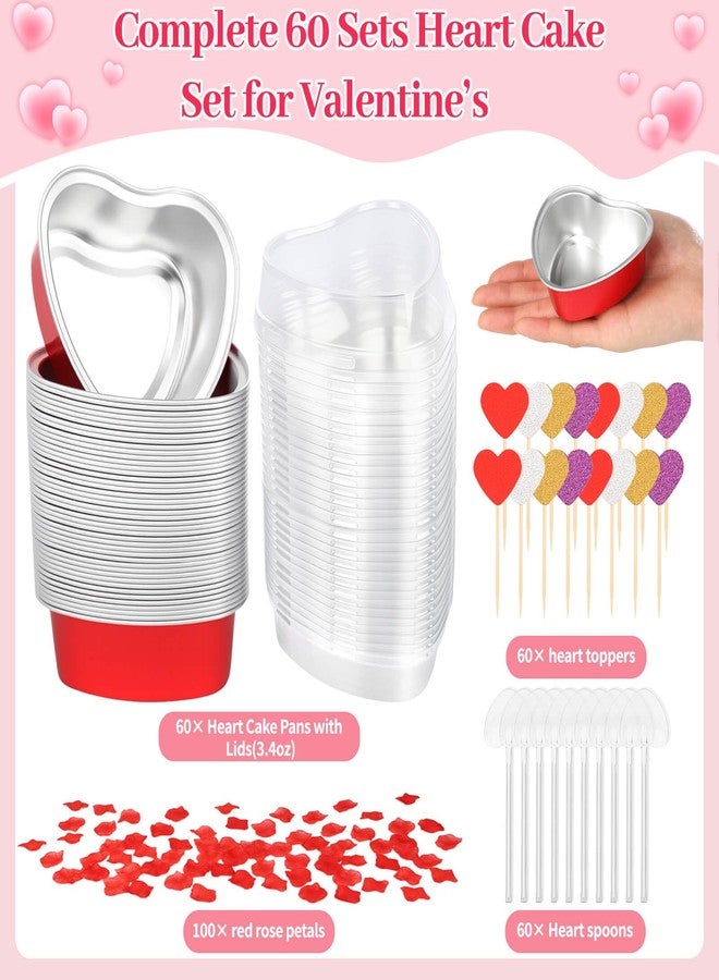 Tetutor 60 Packs Heart Shaped Cake Pans, Valentine Aluminum Foil Mini Heart Cake Pans with Lids,3.4 Ounces Disposable Small Heart Cupcake Cup Pan Baking Pan for Valentine Mother's Day Wedding Party - Image 2