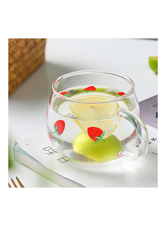 Strawberry Print Clear Glass Breakfast Cup With Handle Clear/Red 8x10cm  - Image 1