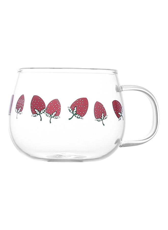 Strawberry Print Clear Glass Breakfast Cup With Handle Clear/Red 8x10cm  - Image 2