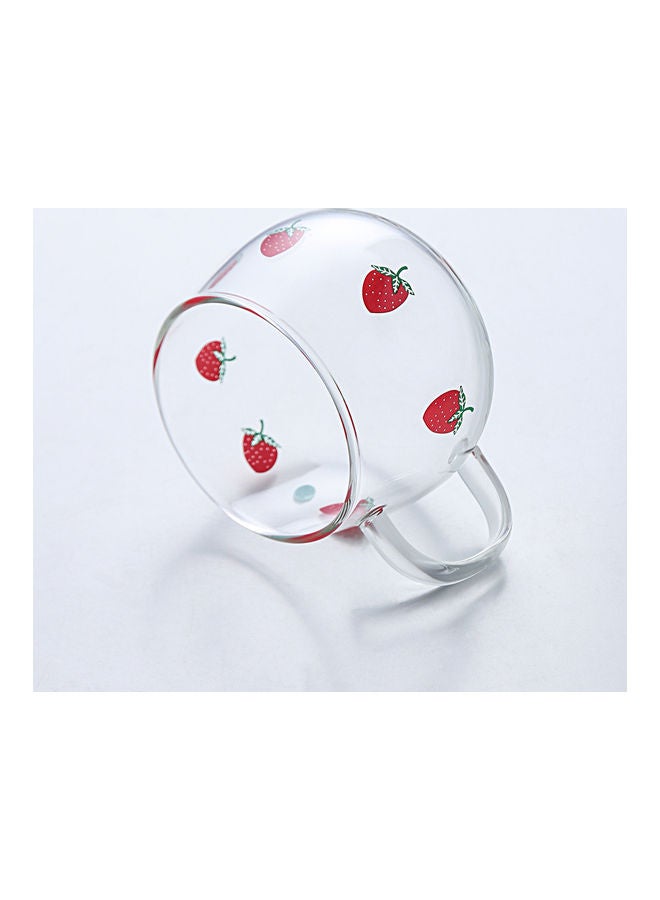 Strawberry Print Clear Glass Breakfast Cup With Handle Clear/Red 8x10cm  - Image 4