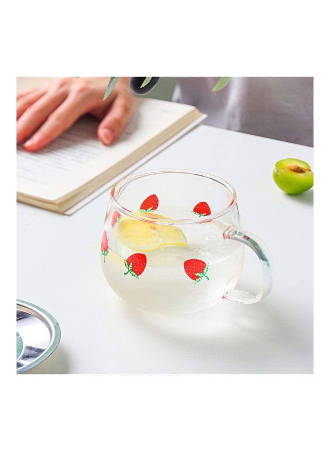 Strawberry Print Clear Glass Breakfast Cup With Handle Clear/Red 8x10cm  - Image 5