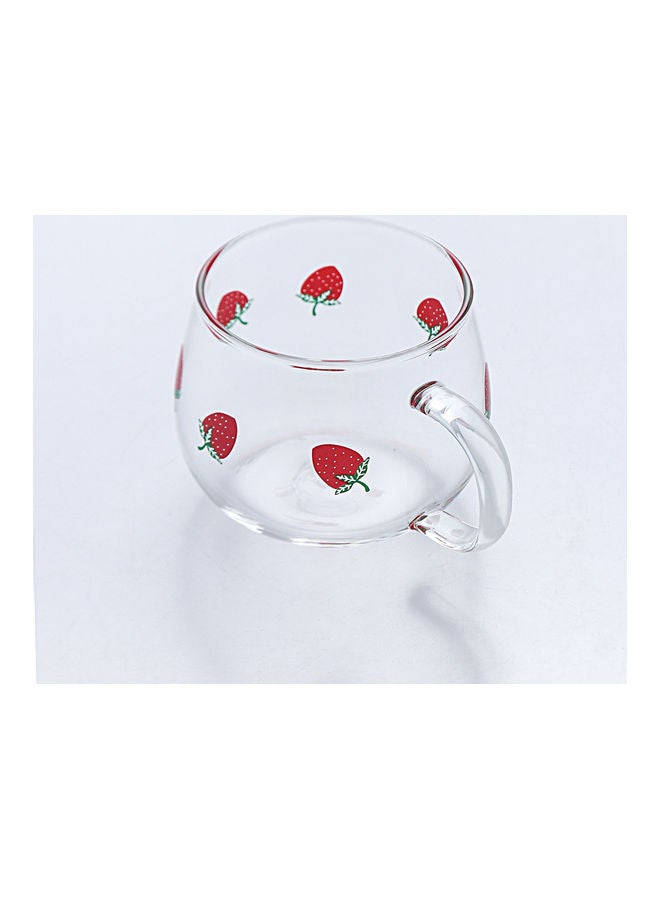 Strawberry Print Clear Glass Breakfast Cup With Handle Clear/Red 8x10cm  - Image 3
