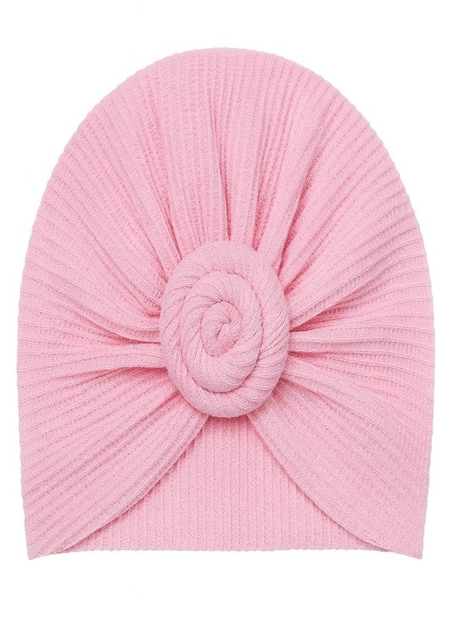 BABY STATION Cotton Turban Hat with Flower - Soft Unisex Baby Cap (0-3 Years) Pink - Image 1