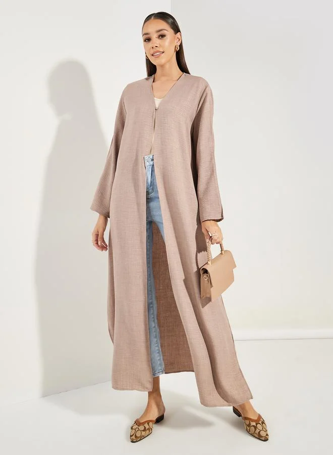 ستايلي Denim Look Abaya with Slit Sleeve Detail