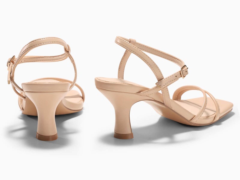 Coutgo Womens Strappy Low Kitten Heels Square Open Toe Sandals Ankle Strap Comfortable Summer Dressy Shoes, Nude, Size 8 - Image 5