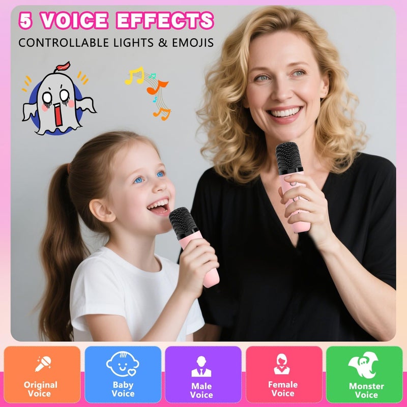 Mgaolo Multi usage Mgaolo Upgraded Mini Karaoke Machine Toy for Kids, Portable Bluetooth Speaker with 2 Wireless Mics, Emoji & Colorful LED Lights, Home Travel & Party Play Gifts for Boys Girls (Pink) Closed & open space compatible - Image 5