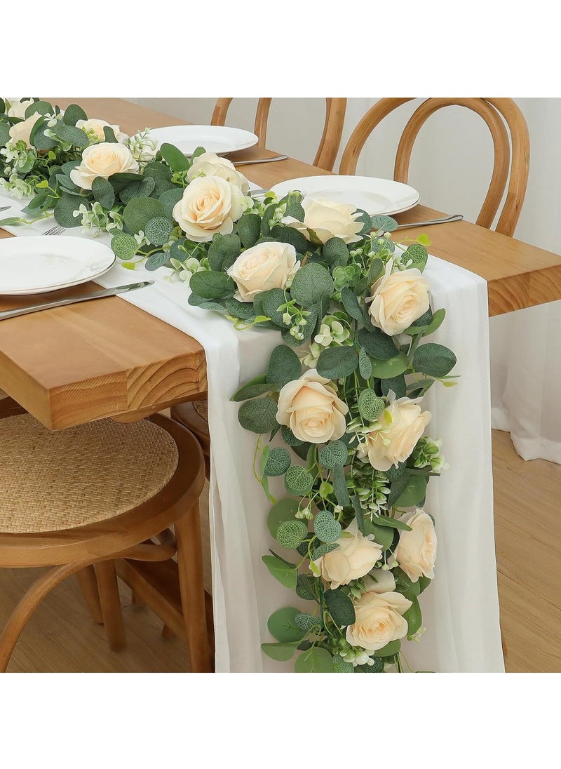OMEVE Table Flag Flower Artificial Rose Garland Fake Rose Vine Garland Artificial Rose Vines Garland Pink Artificial Flower Garlands for Hotel Wedding Home Party Garden Craft Art Decor(1PCS 70inch Pink)  - Image 2