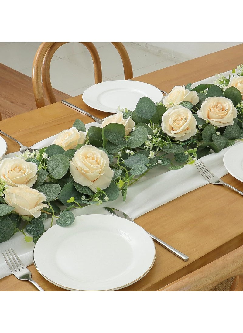 OMEVE Table Flag Flower Artificial Rose Garland Fake Rose Vine Garland Artificial Rose Vines Garland Pink Artificial Flower Garlands for Hotel Wedding Home Party Garden Craft Art Decor(1PCS 70inch Pink)  - Image 1