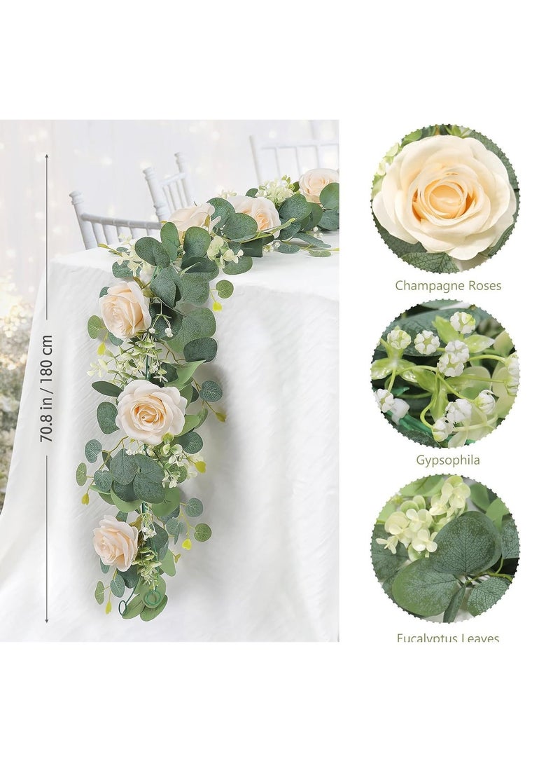 OMEVE Table Flag Flower Artificial Rose Garland Fake Rose Vine Garland Artificial Rose Vines Garland Pink Artificial Flower Garlands for Hotel Wedding Home Party Garden Craft Art Decor(1PCS 70inch Pink)  - Image 3