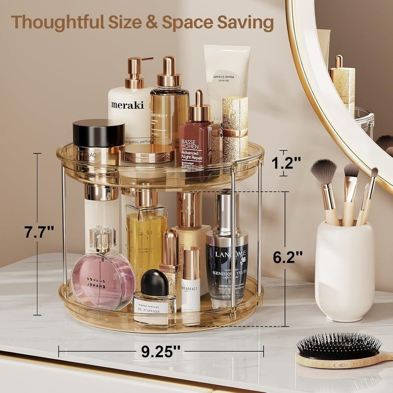 LAMU 2 Tier Lazy Susan Turntable Organizer 9.25'' Rotating Spice Rack Organization for Cabinet, Kitchen, Pantry, Countertop, Bathroom, Vanity, Medicine Cabinet Organizer, Amber - Image 4