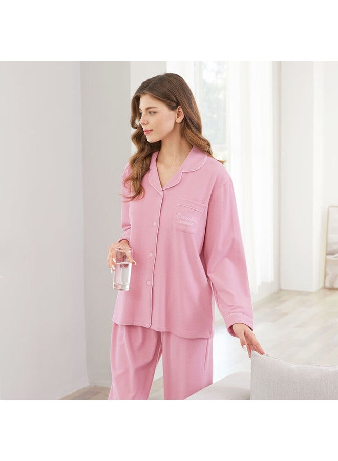 MEIBIAO American Standard Autumn Winter Couples Long Sleeve Pajama Set For Men And Women, Dusty Rose, XL - Image 2