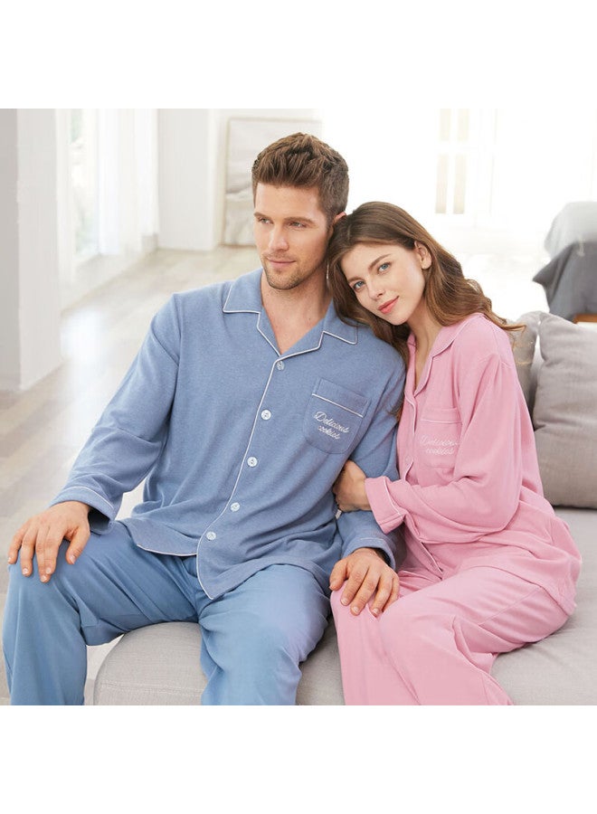 MEIBIAO American Standard Autumn Winter Couples Long Sleeve Pajama Set For Men And Women, Dusty Rose, XL - Image 4