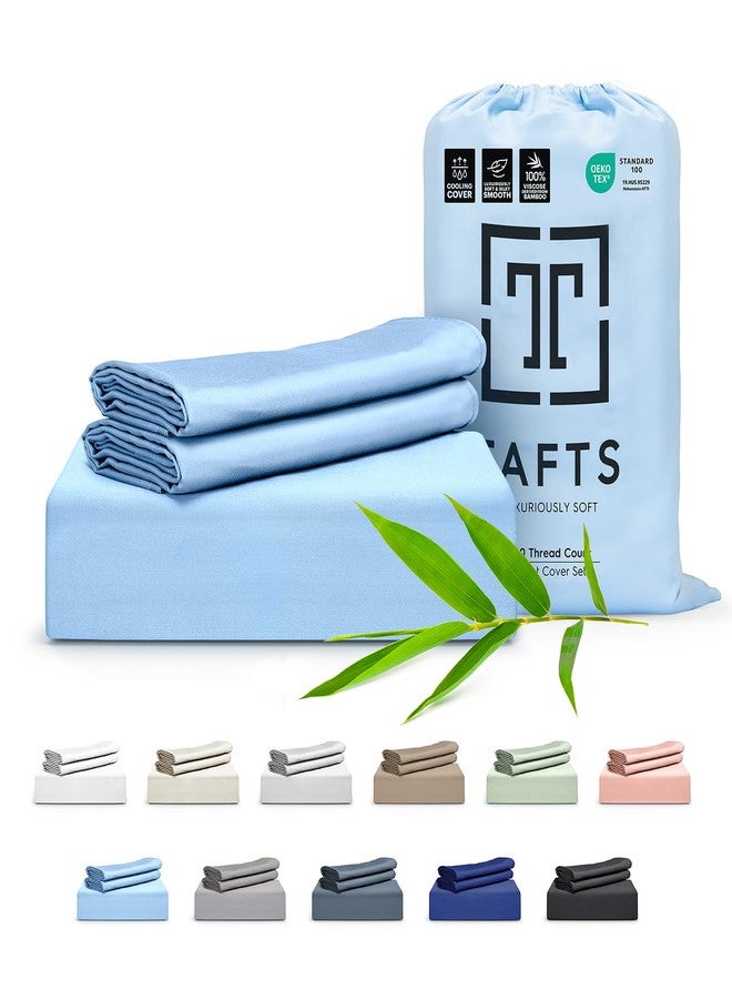 Tafts Duvet Cover Queen Size, 3 Piece Set, Pure 100% Viscose Derived from Bamboo, Luxuriously Soft, Silky Smooth and Cooling, 2 Pillowcases (Queen, Sky Blue) - Image 1