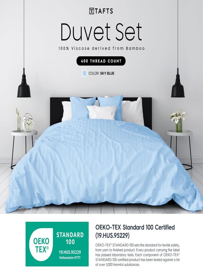 Tafts Duvet Cover Queen Size, 3 Piece Set, Pure 100% Viscose Derived from Bamboo, Luxuriously Soft, Silky Smooth and Cooling, 2 Pillowcases (Queen, Sky Blue) - Image 2