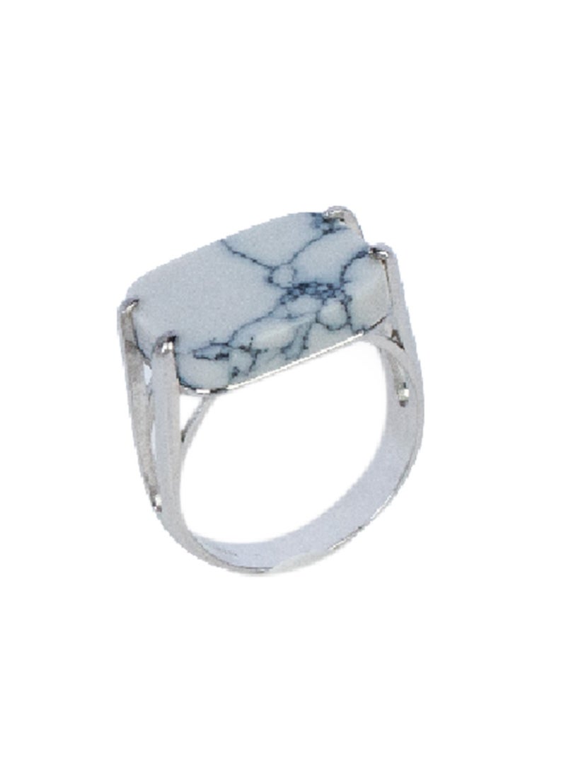 Men's Sterling Silver Veined White Ring - Image 2