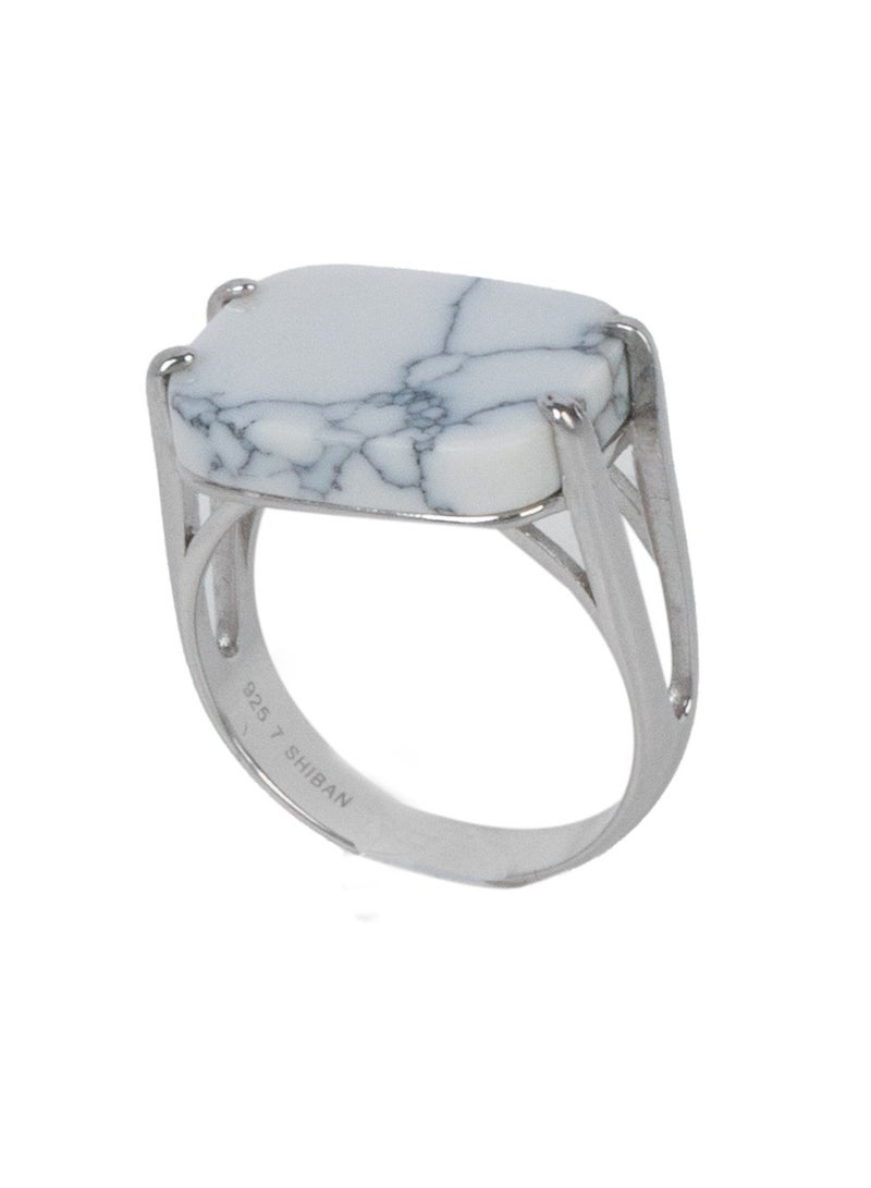 Men's Sterling Silver Veined White Ring - Image 3