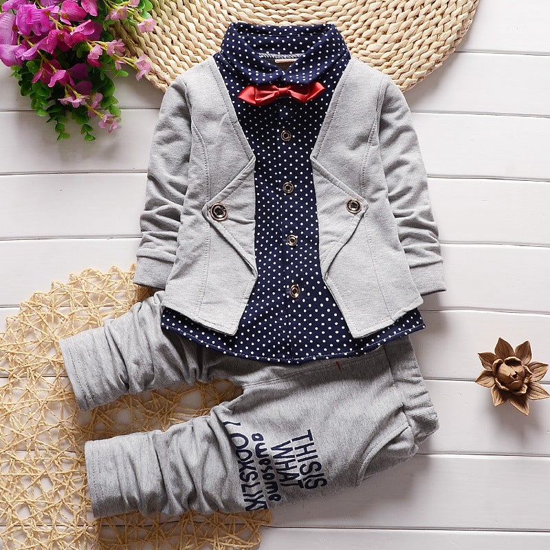2024 new spring direct batch of mens childrens clothing shirt fake three suit 0-2-6 years old factory a generation of hair Gray