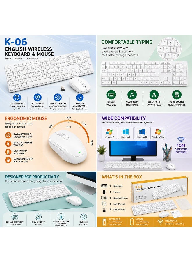 K06 Slim English Wireless Keyboard with USB Receiver for Business, Office & Smart TV Use - Image 3