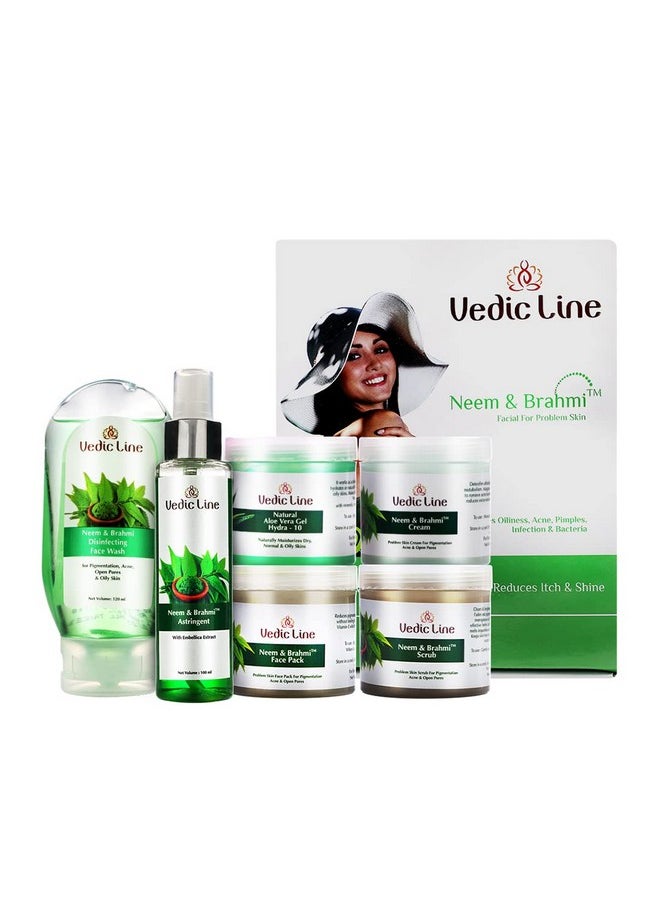 Vedic Line - Neem & Brahmi Facial Kit, For Reduce Dark Spots, Acne With Aloe Vera, Embellica & Vitamin C Gives Healthy And Glowing Skin, 620Ml - Image 1