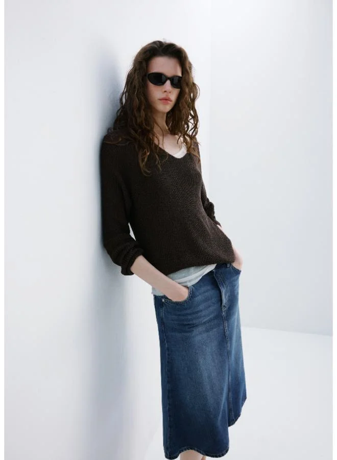 MANGO V-neck openwork knitted sweater
